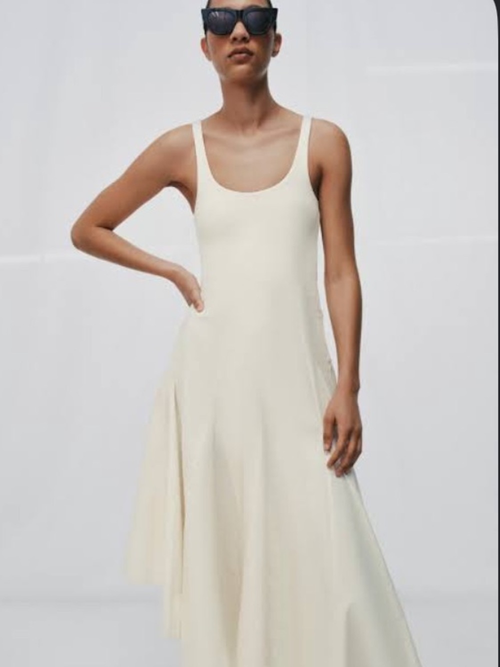 Zara Cream Scoop-Neck Sleeveless Maxi Dress